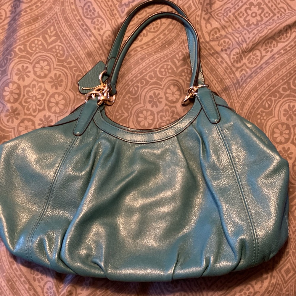 Turquoise Coach Leather Handbag - Picture 4 of 9